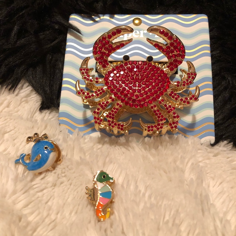 NEW Piper K red crab 🦀 hair clip, and two mini bonus clips, serious sparkle ✨